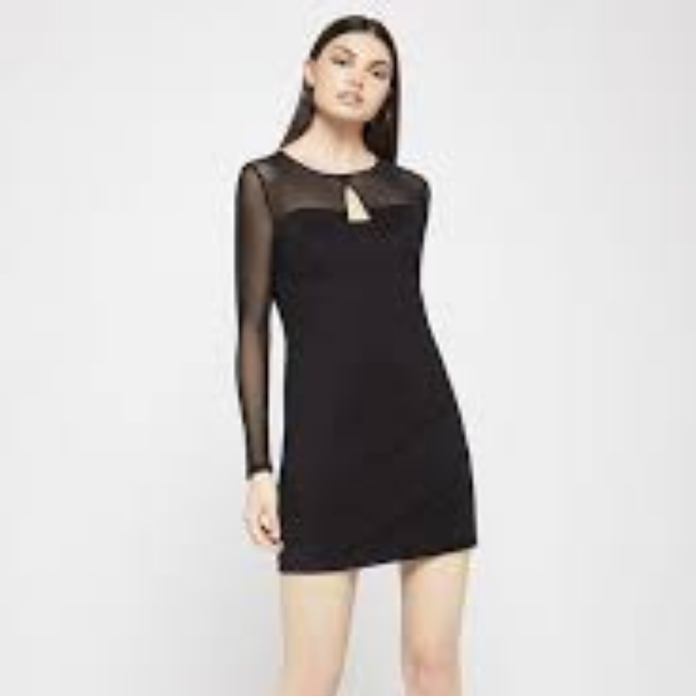 BCBGeneration Black Mesh Cutout Cocktail Dress
